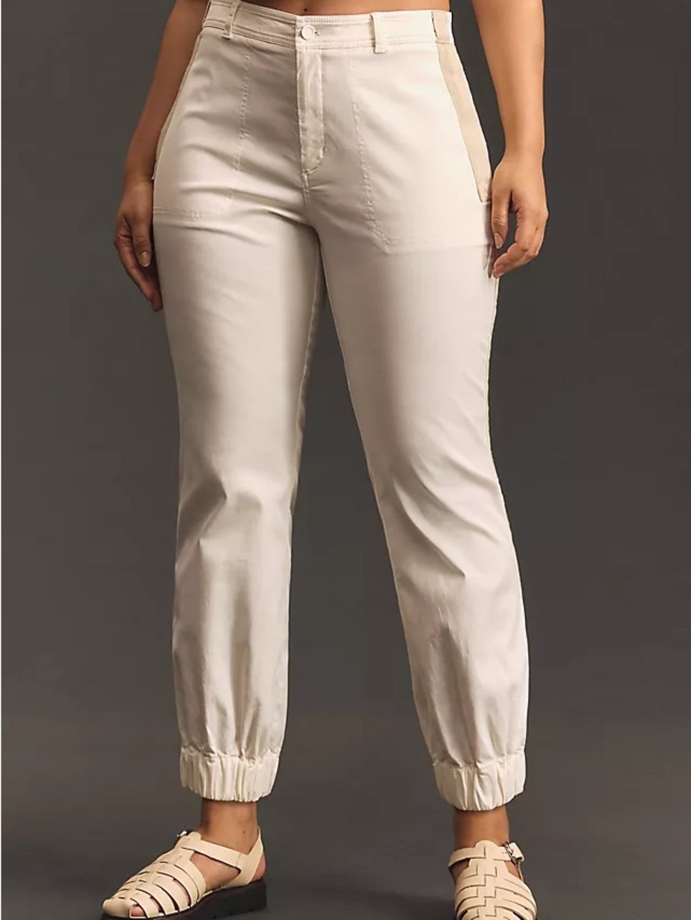 NWT Anthropologie The Richie Slim Joggers Ivory Cotton Pants Size 16